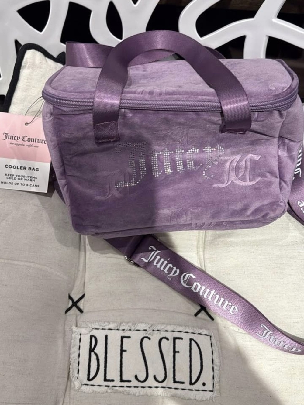 Juicy Couture Lavender Velvet Cooler Bag with Rhinestone Logo